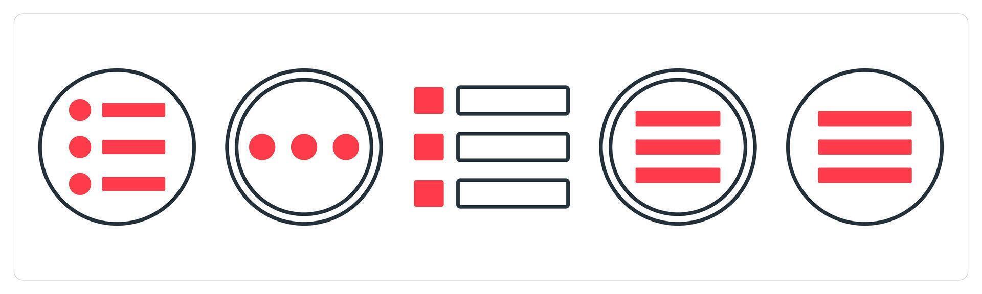 A set of 5 mix icons as bullet list, menu, list in red color vector