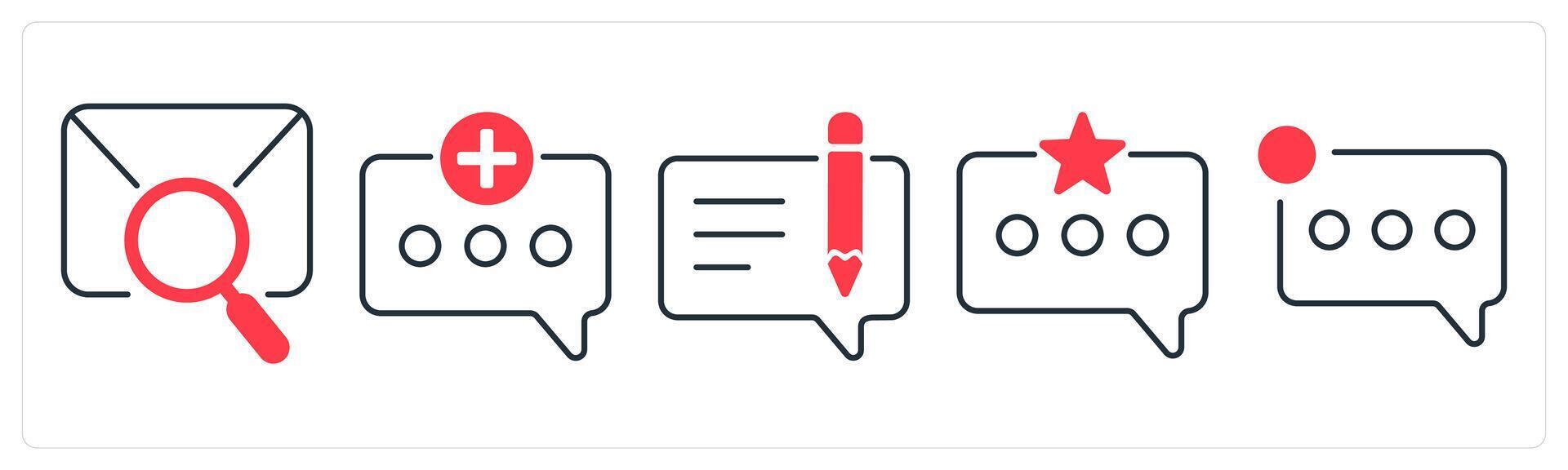 A set of 5 mix icons as search message, add message, edit message in red color vector