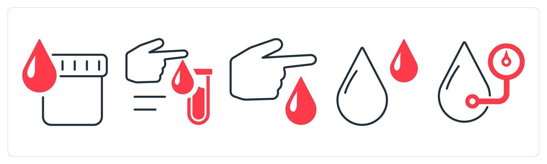 A set of 5 mix icons as dark urine, blood test, hematology in red color vector