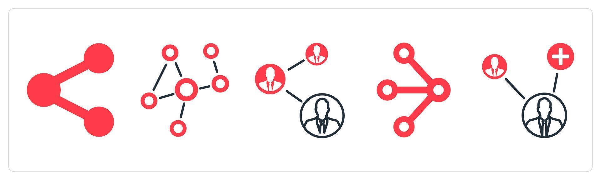 un conjunto de 5 5 mezcla íconos como compartir, red enlace, usuario red en rojo color vector