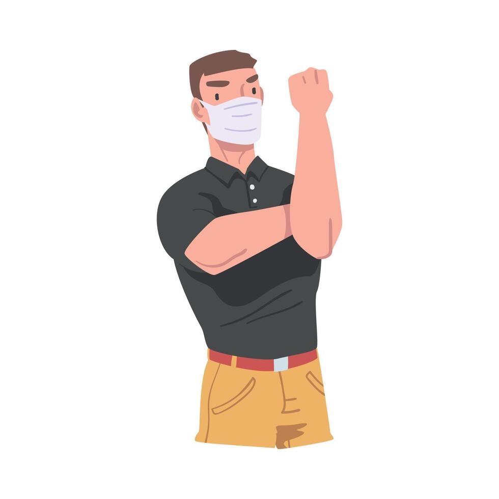 Man Wearing Face Mask Showing Hand with Clenched Fist as Stop Virus Sign Illustration vector