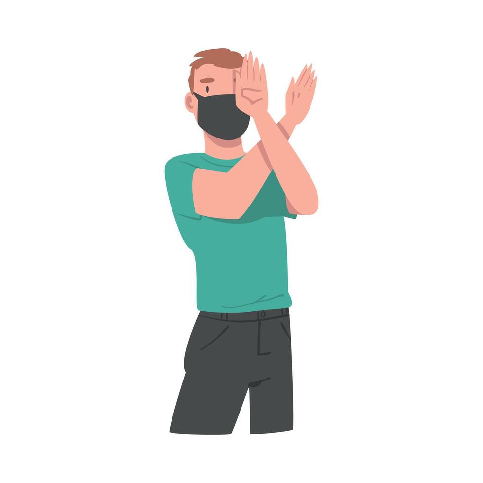 Man in Face Mask Showing Stop Virus Sign with Crossed Arms Illustration vector