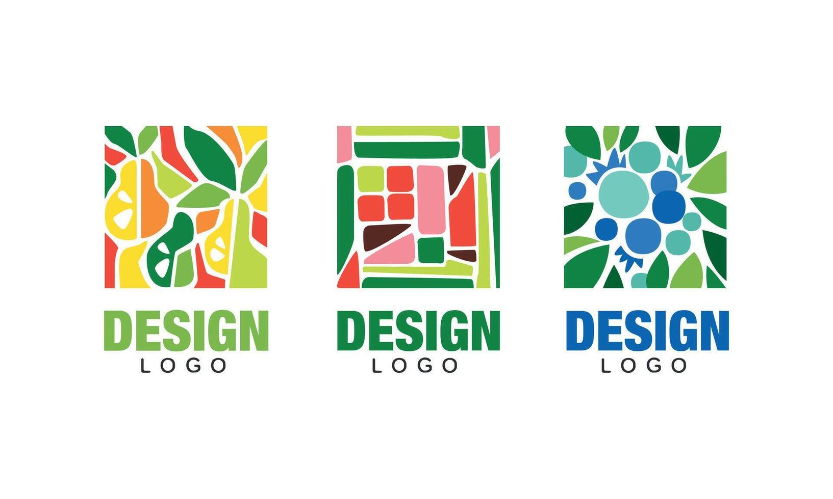 Set of Logo Design with Fresh Fruits, Vegetarian Food Templates, Packaging Labels, Banner, Poster, Abstract Background with Pear, Blueberry Ornamental Design Illustration vector