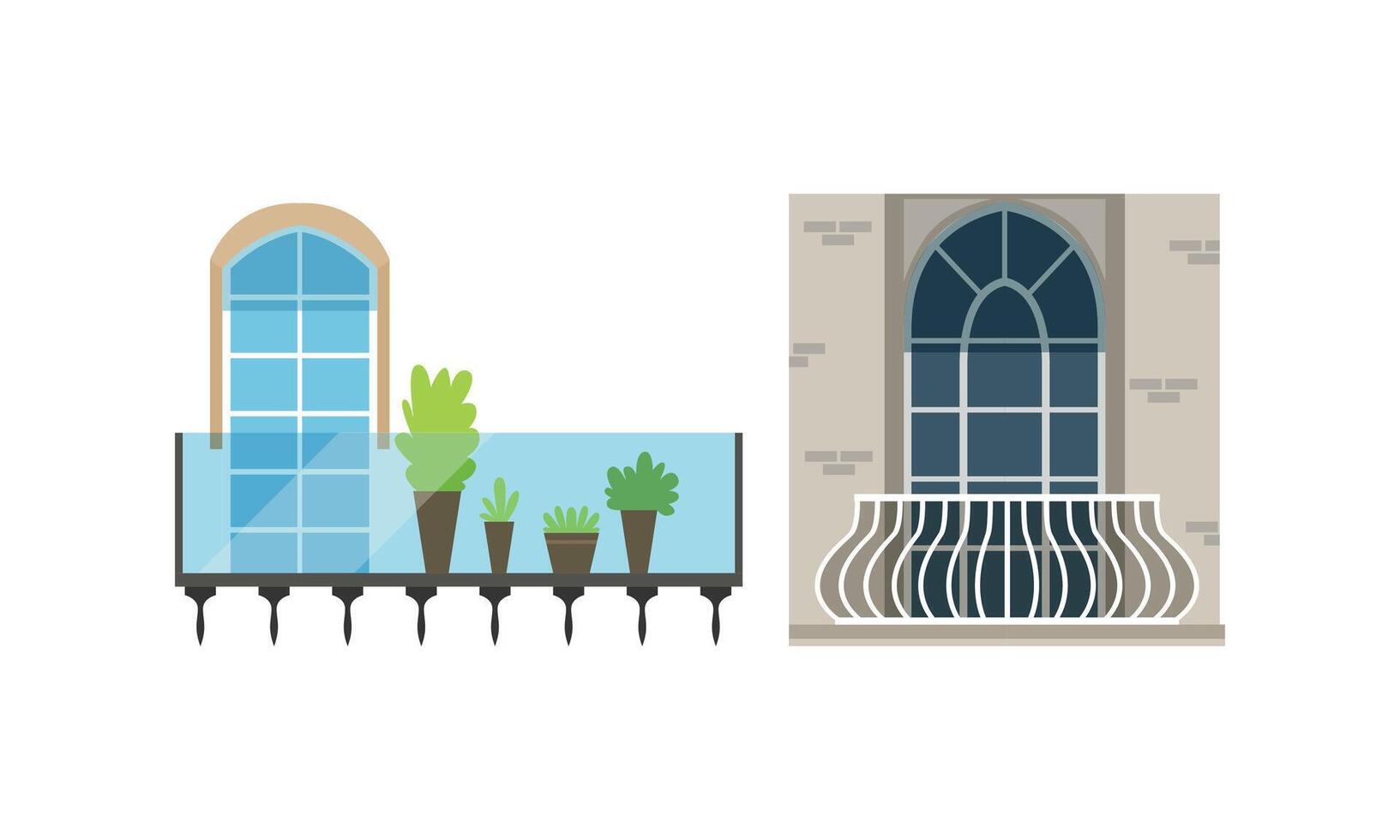 Classic Balcony Windows Colllection, House Facade Design Elements Illustration vector