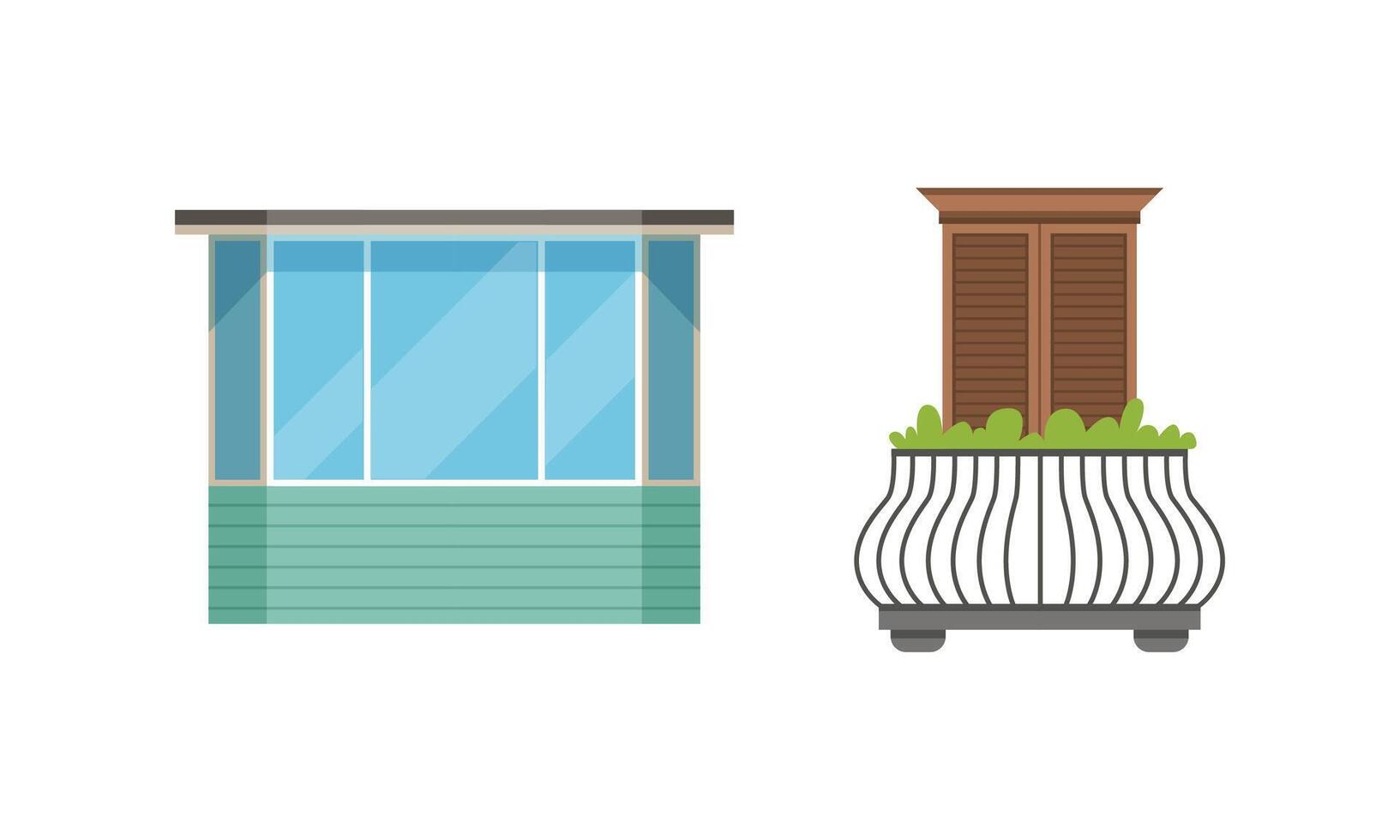 Balcony Windows Colllection, Modern and Retro House Facade Design Elements Illustration vector