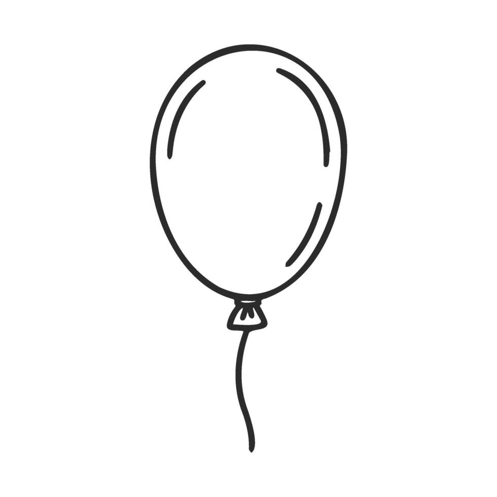 Simple black and white balloon drawing with string on white background vector
