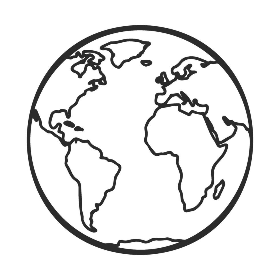 Simple black and white line drawing of the earth with continents vector