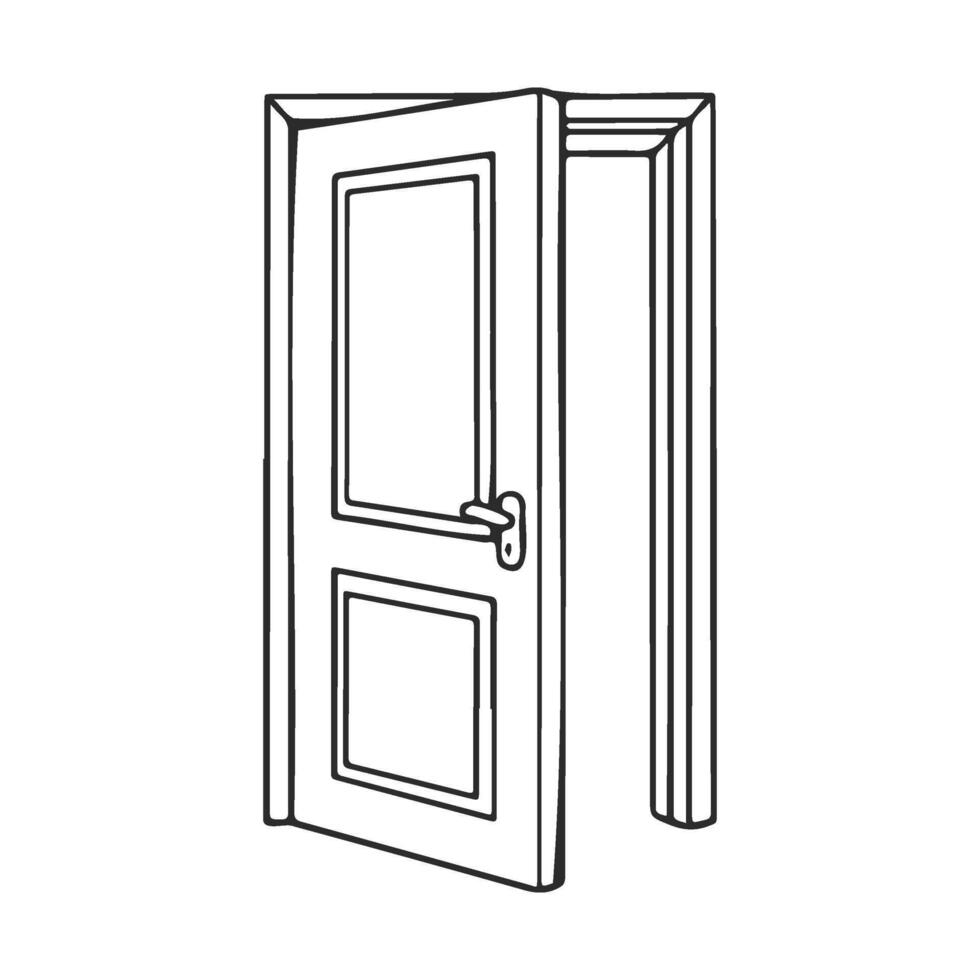 Open door line art with simple frame and handle design vector