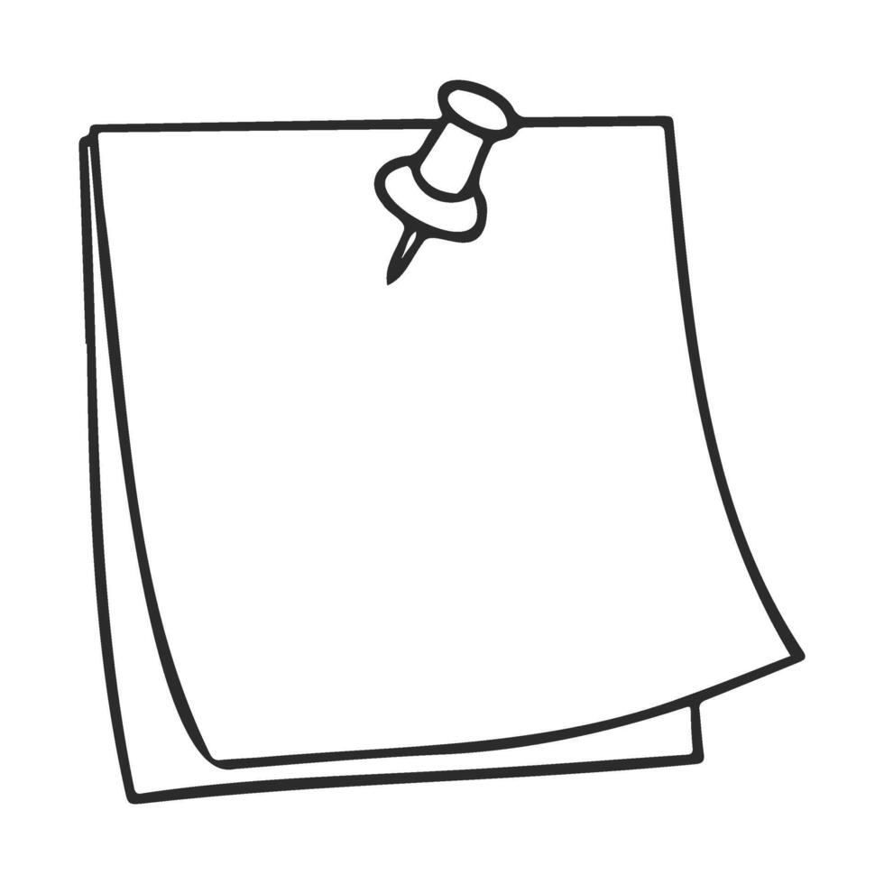 Blank note paper with pushpin in black and white vector