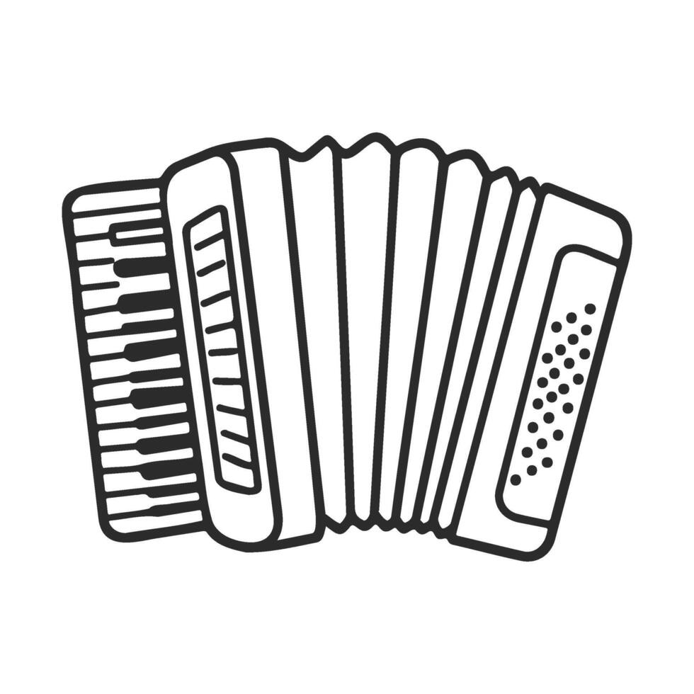 Outline drawing of a classic accordion with keyboard and buttons vector