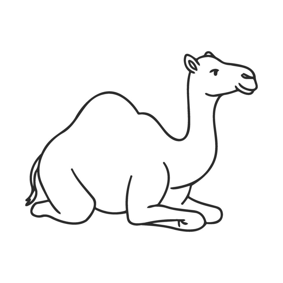 Simple black and white camel drawing in a resting position vector