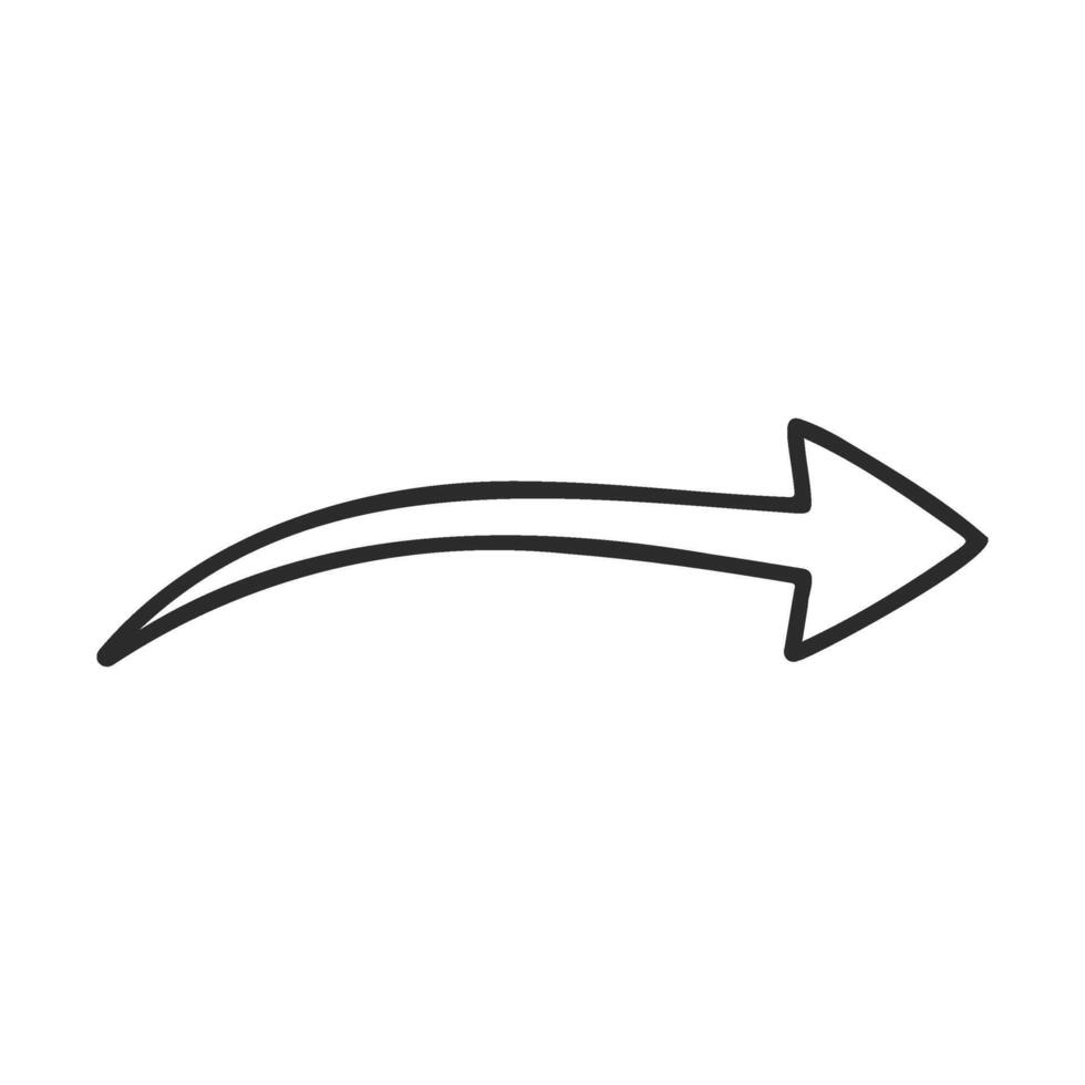 Simple black curved arrow with pointed end on white background vector