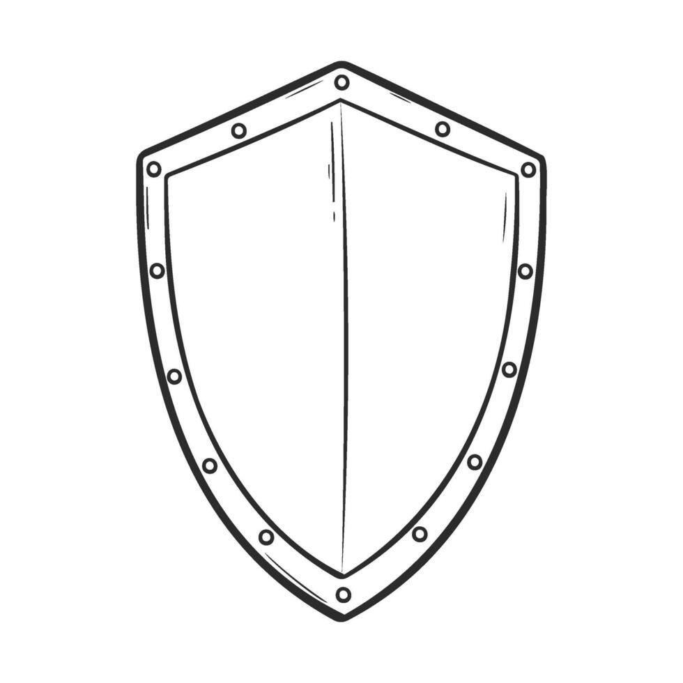 Outline of a medieval shield with rivets on white background vector