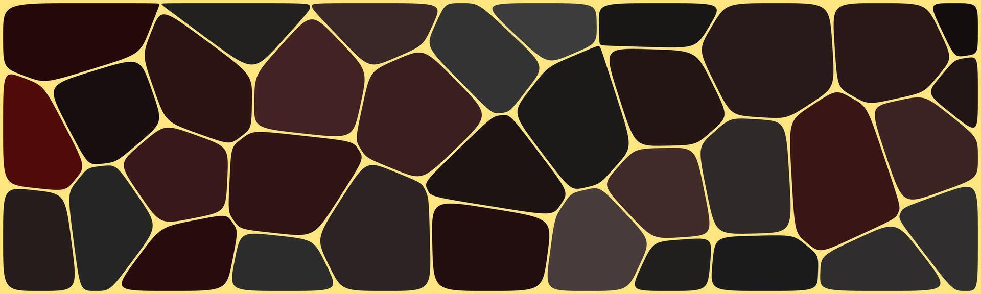 Stone-like abstract pattern with irregular dark red and black shapes outlined in yellow, forming a textured, mosaic-style arrangement with a rugged visual impact. vector