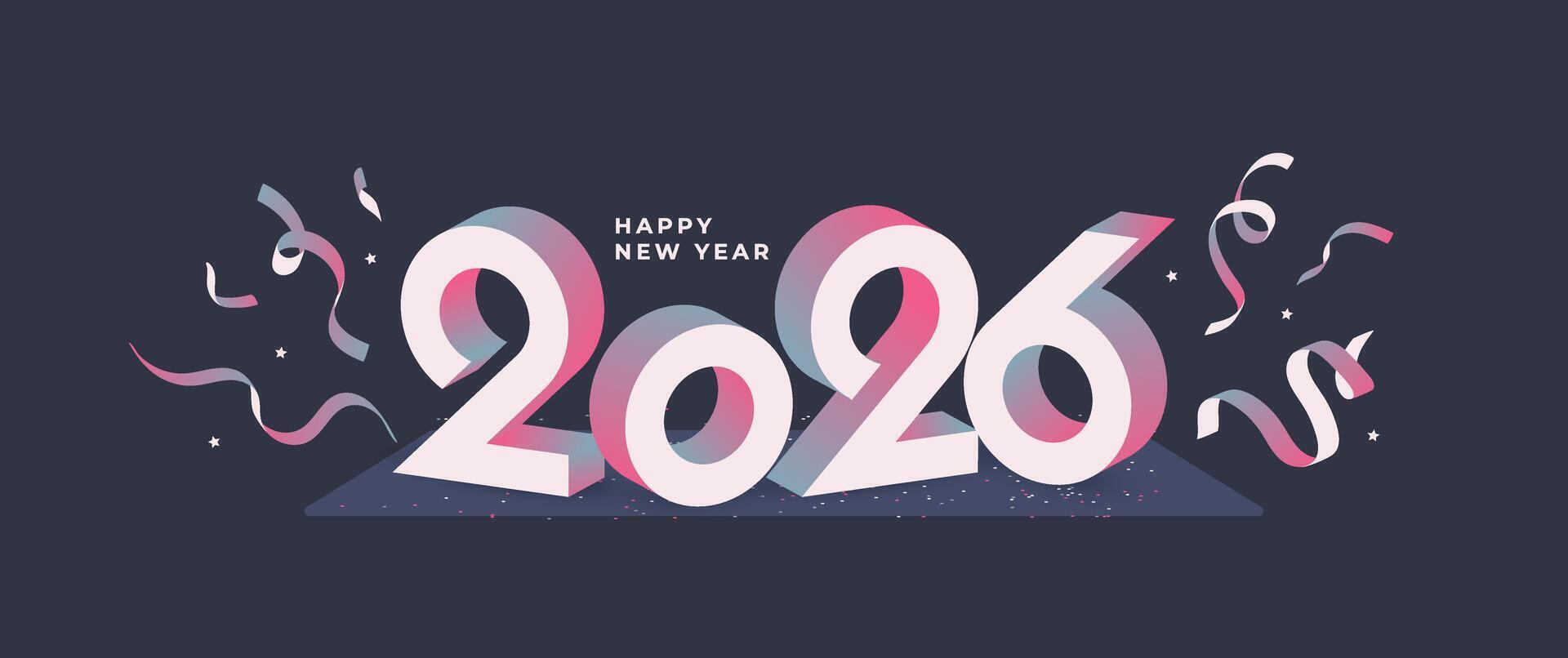 Happy New Year 2026 text with stylish modern numbers in minimalist style. Suitable for web, print vector