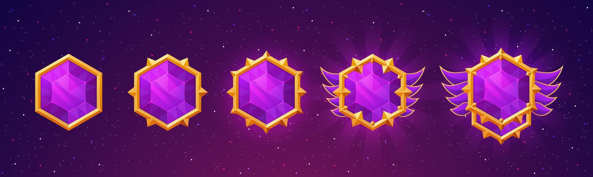 Colorful game gems and badges vector