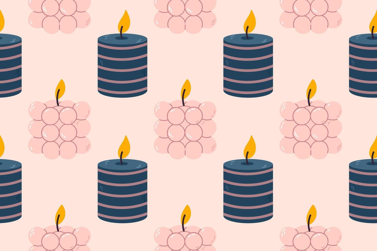 Seamless pattern with striped blue candles and pink bubble candles on light background vector