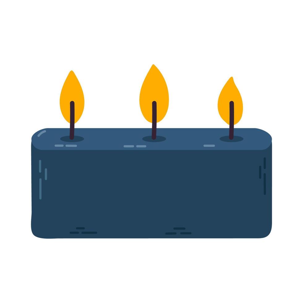 Modern decorative candle with three flames in a dark blue rectangular wax block vector