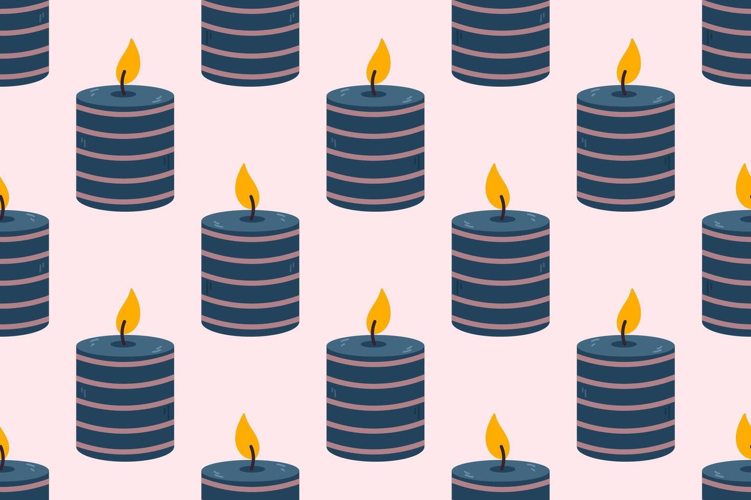 Seamless pattern with dark blue striped candles on soft pink background vector