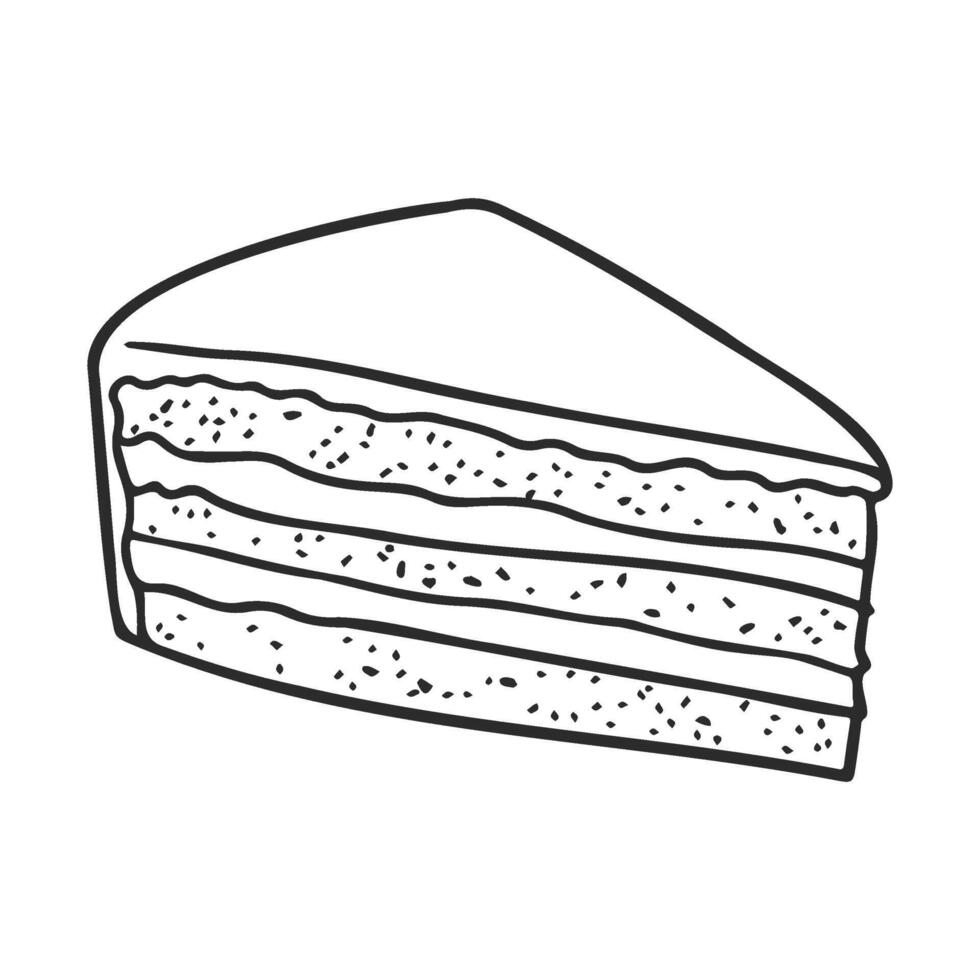 Hand drawnslice of layer cake with three tiers and cream filling vector