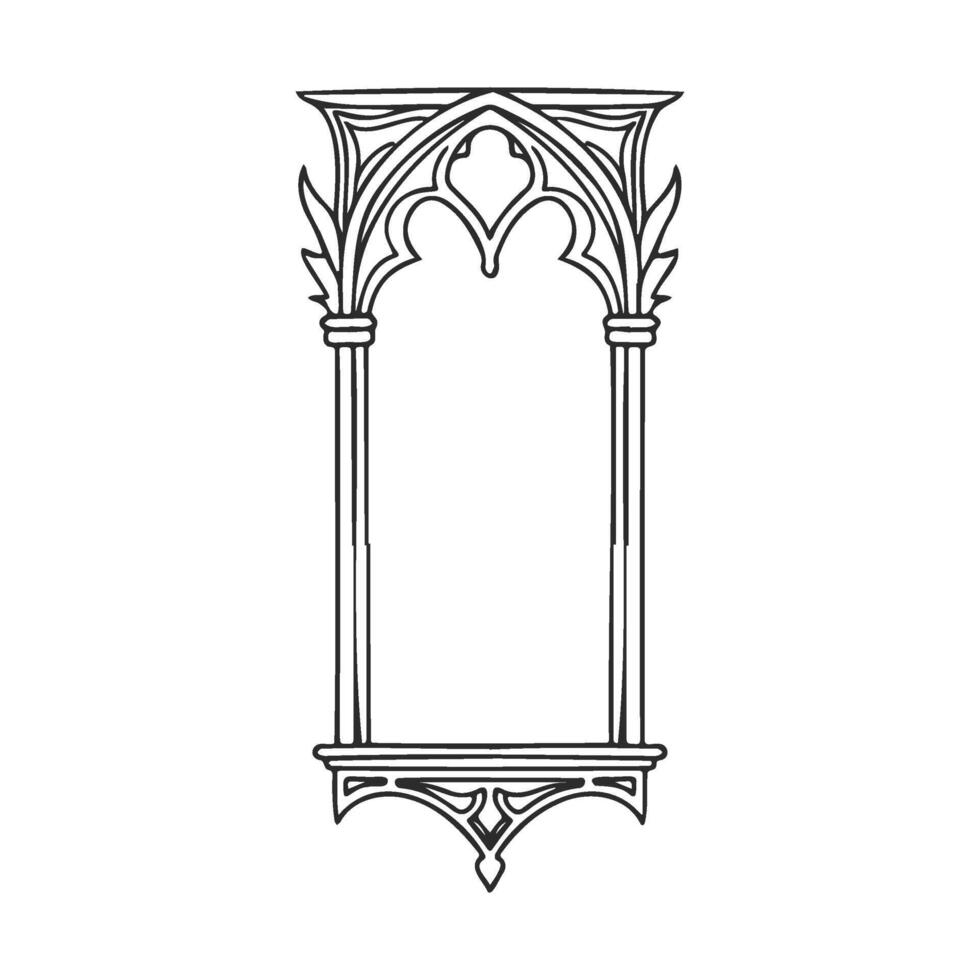 Gothic arched window frame with intricate patterns and ornate design vector