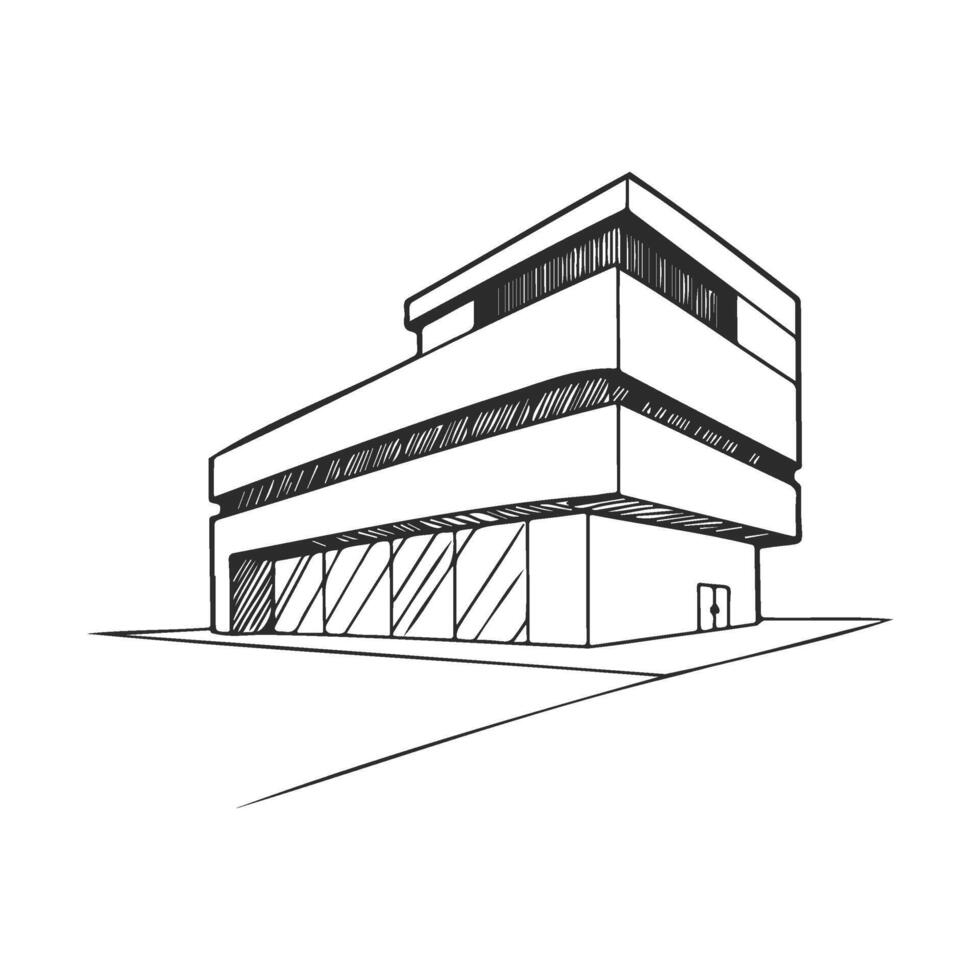 Modern architectural building sketch with angular design on white background vector