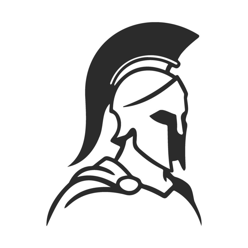 Stylized black and white spartan helmet side profile vector