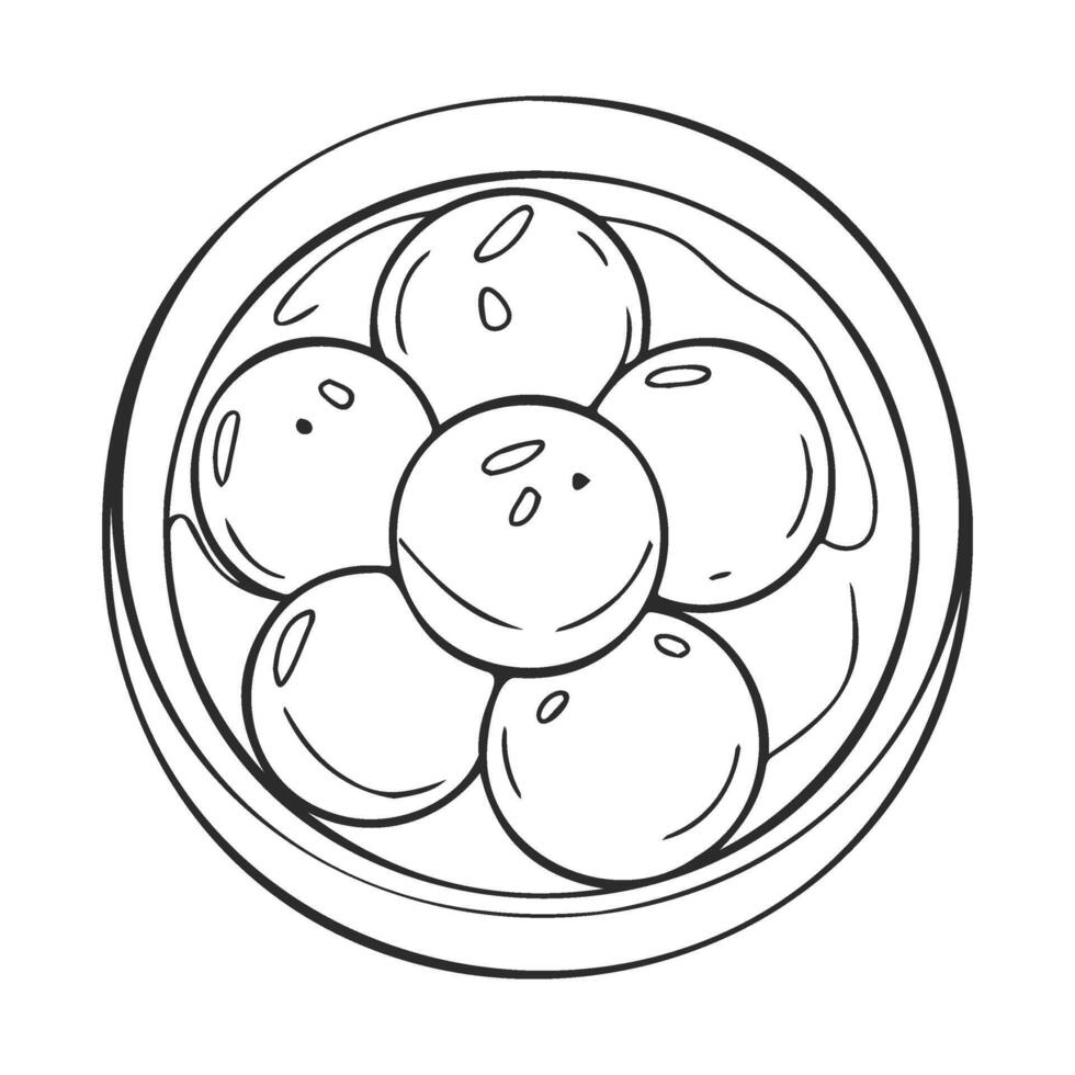 Sketch of round cookie balls in decorative bowl vector
