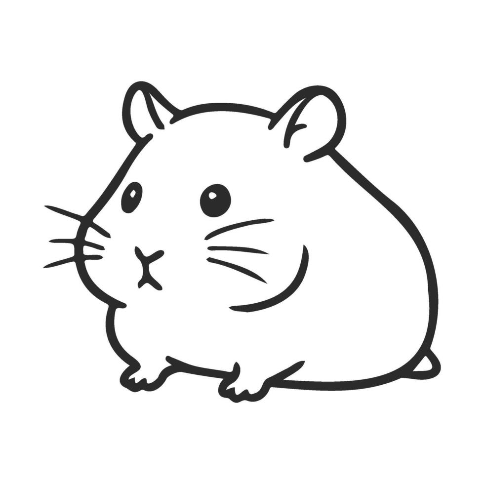 Cute cartoon hamster outline drawing with whiskers and chubby cheeks vector