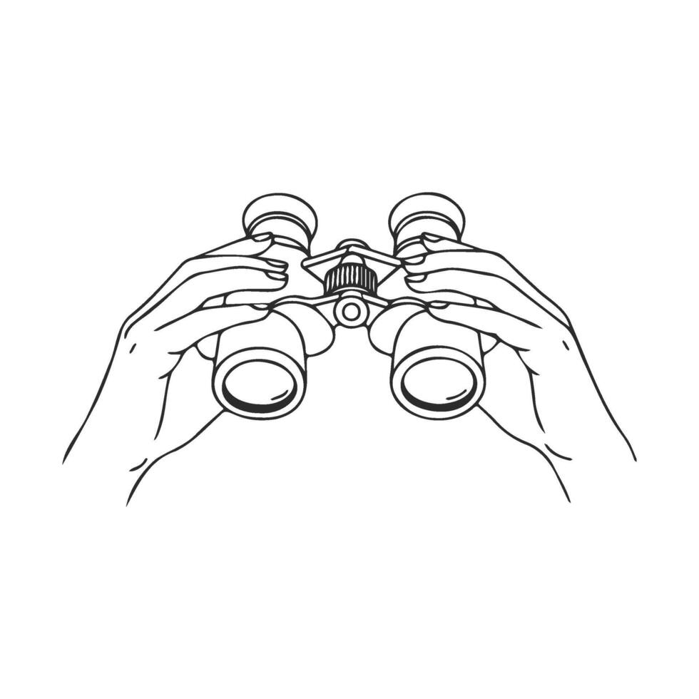 Hands holding binoculars sketch illustrating exploration and discovery vector