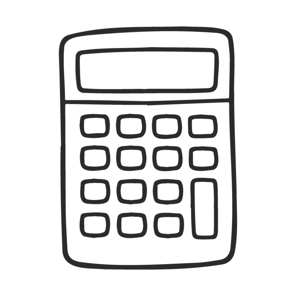 negro y blanco línea dibujo de un básico calculadora con botones vector