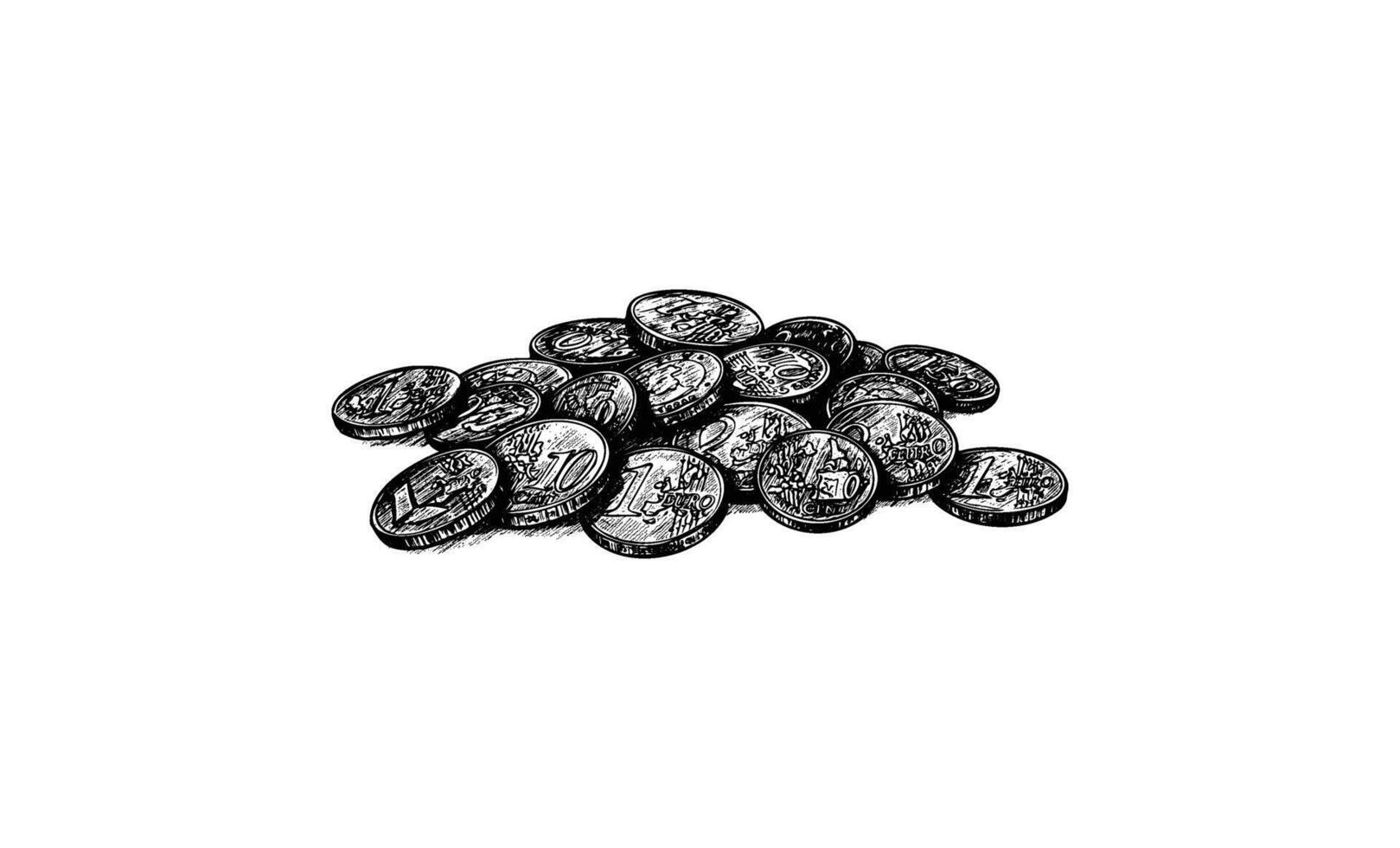 Pile of sketched loose coins with various denominations vector