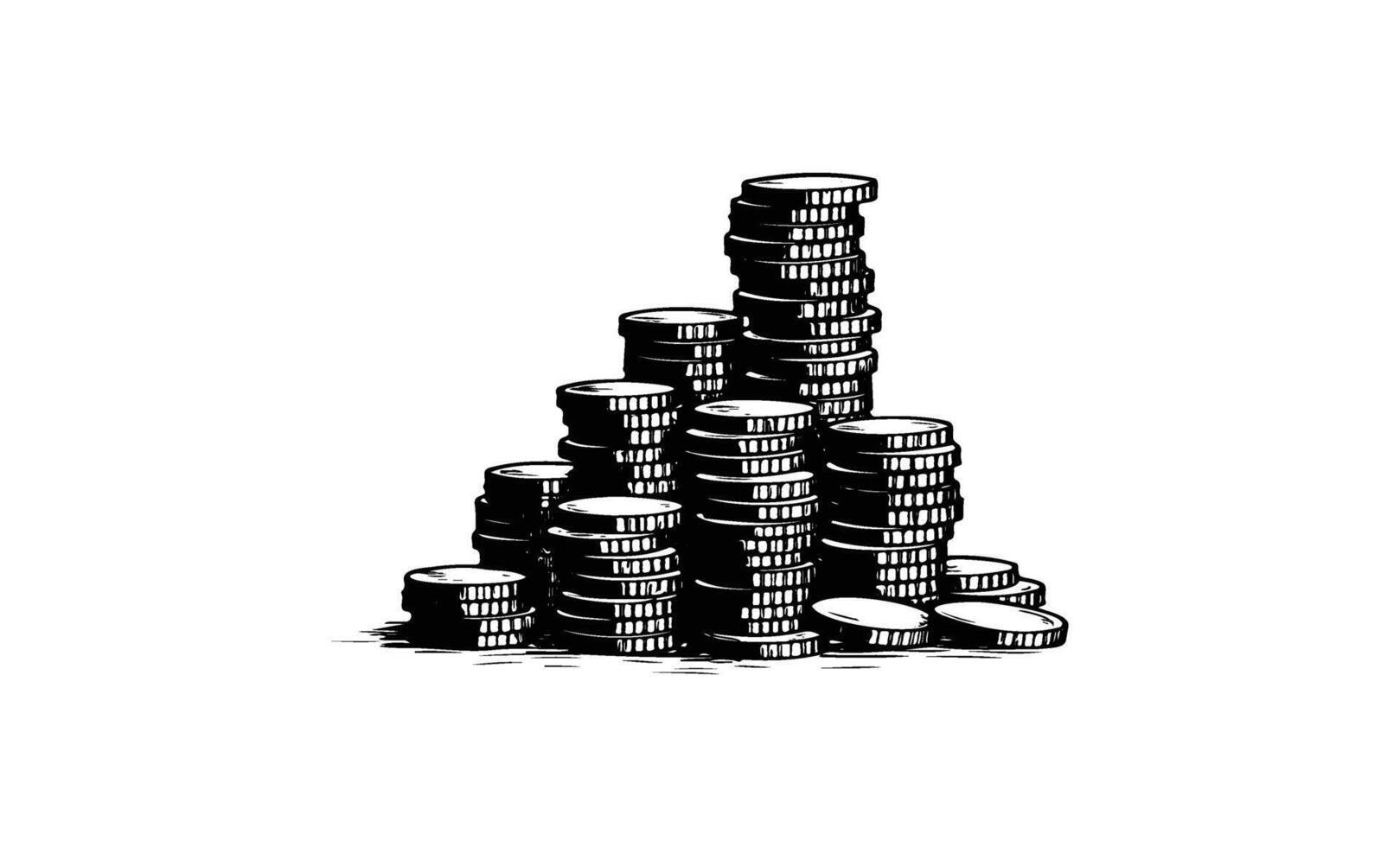 Black and white sketch of stacked coins highlighting wealth and savings vector