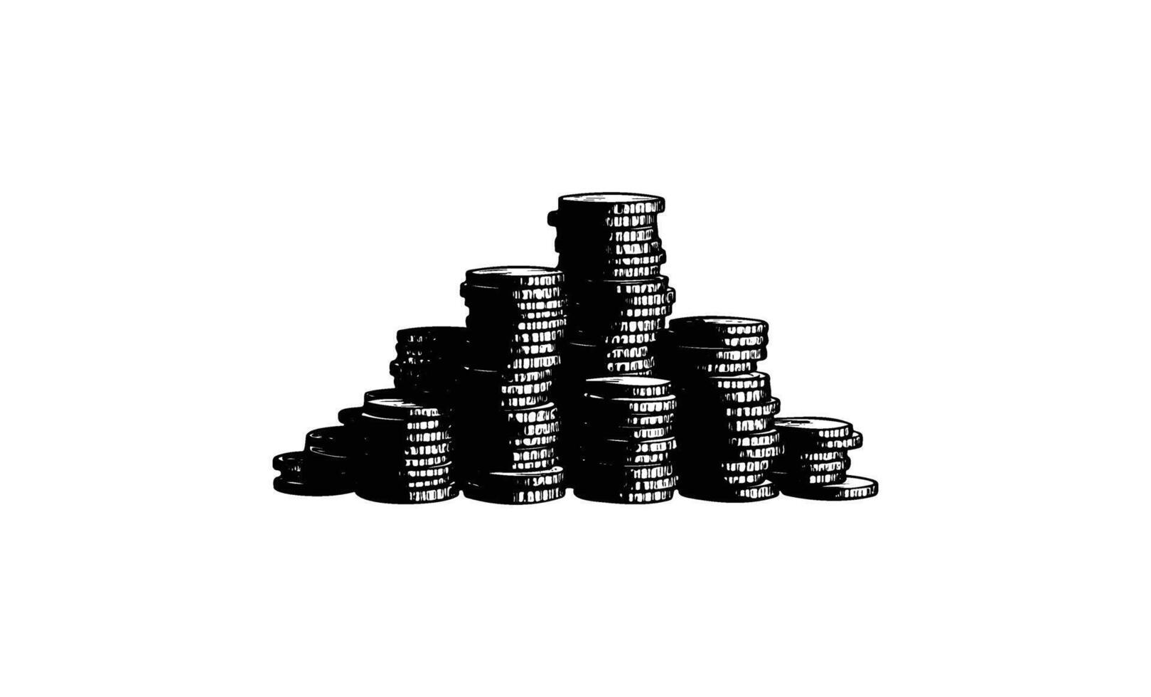 Stack of coins illustration monochrome collection of piles of money vector