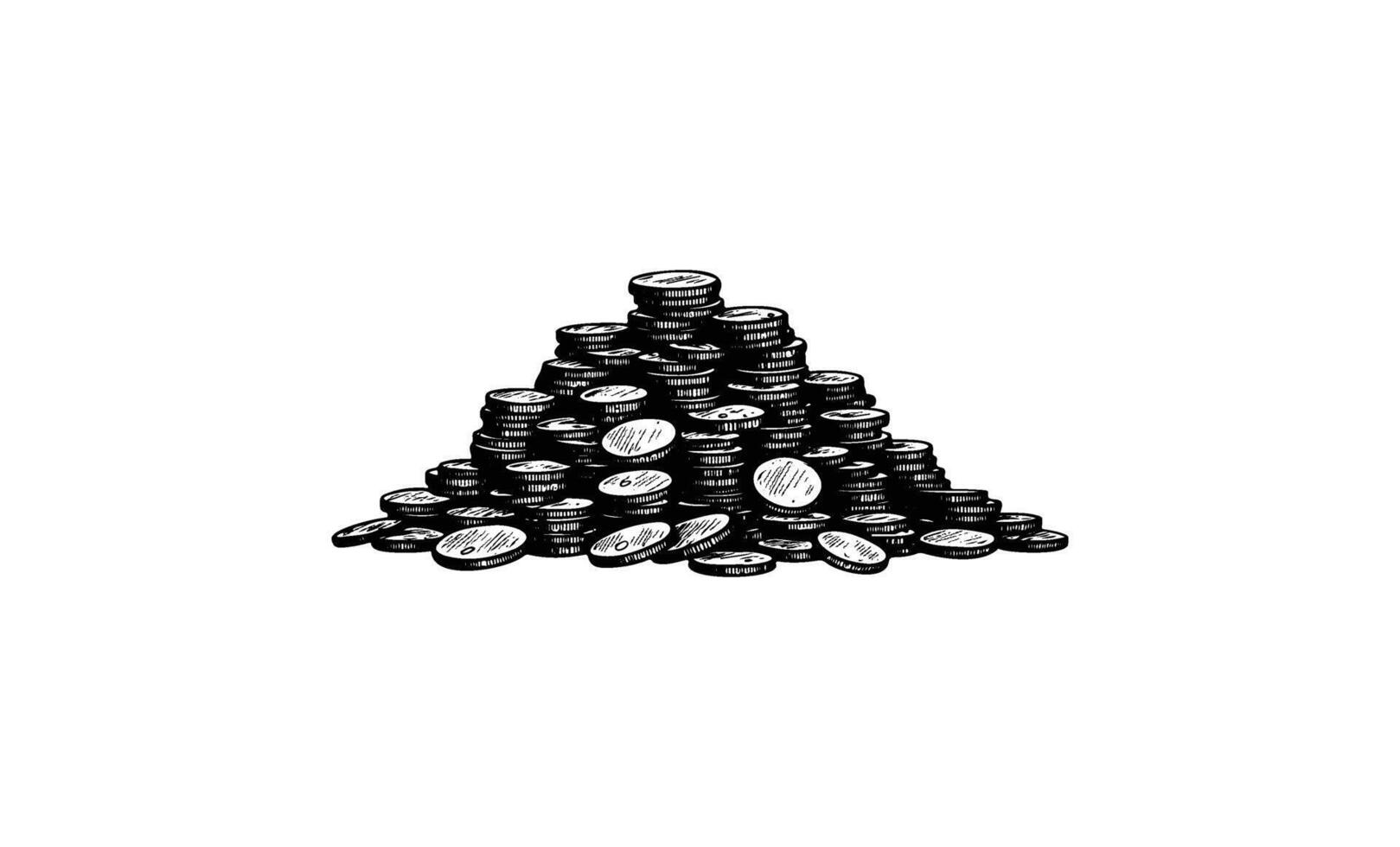 Monochrome illustration of a large pile of coins symbolizing wealth and prosperity vector