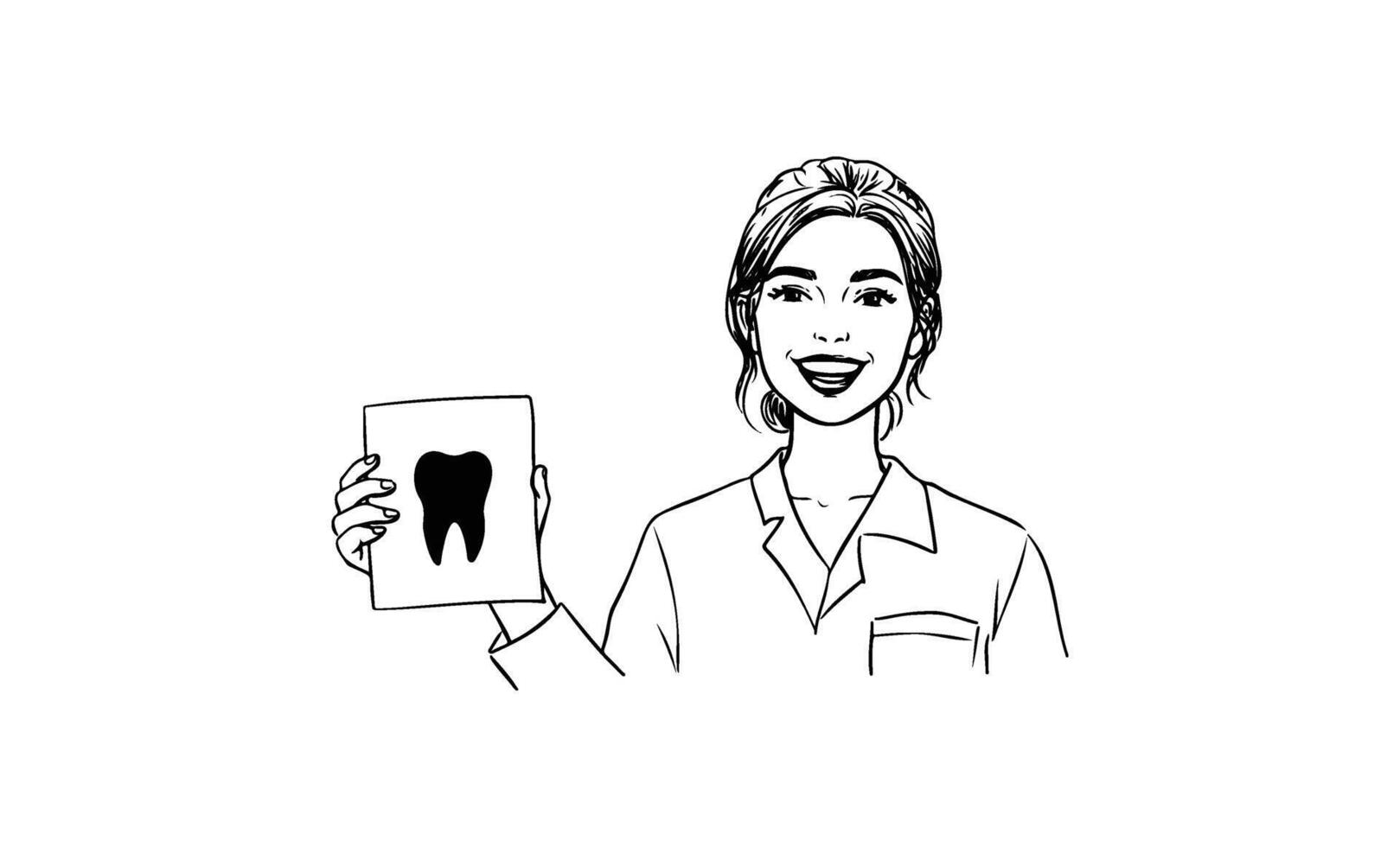 Smiling female dentist holding x-ray with tooth image vector
