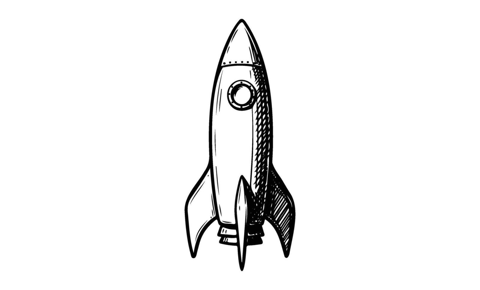 Hand drawnrocket sketch with thrusters and circular window vector