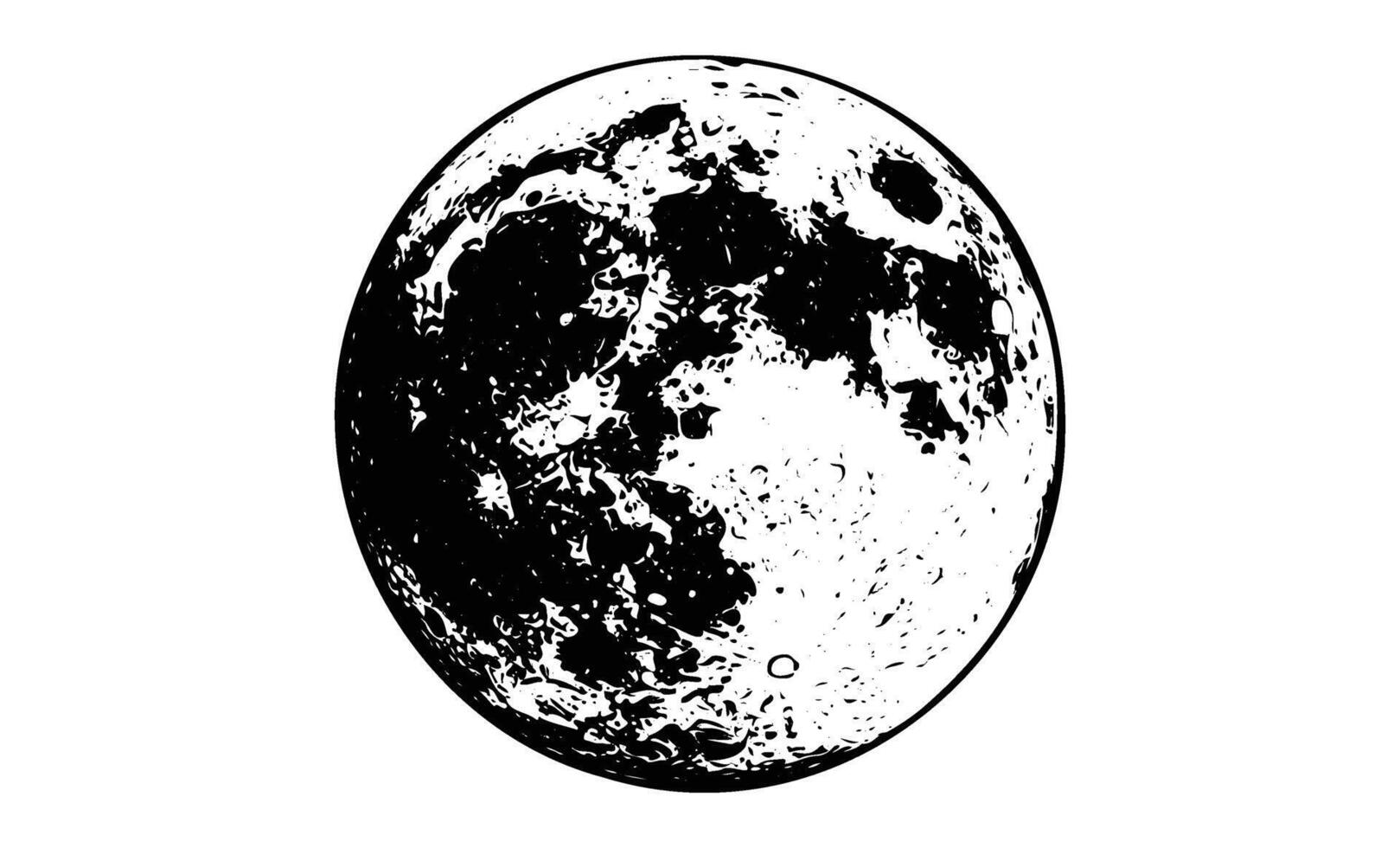 Black and white sketch of the moon's detailed surface craters and patterns vector