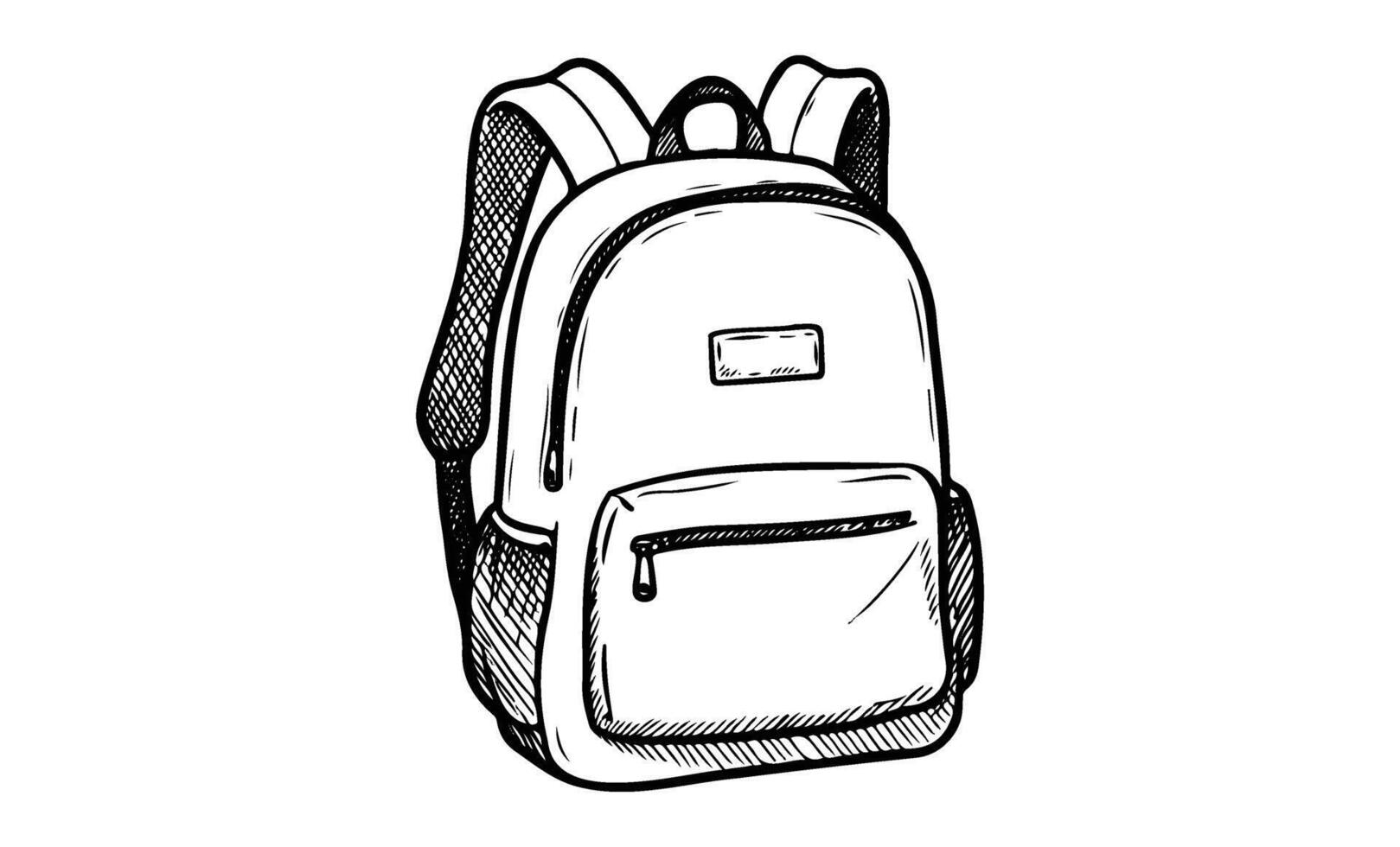 Sketch of classic backpack with front compartment and adjustable straps vector
