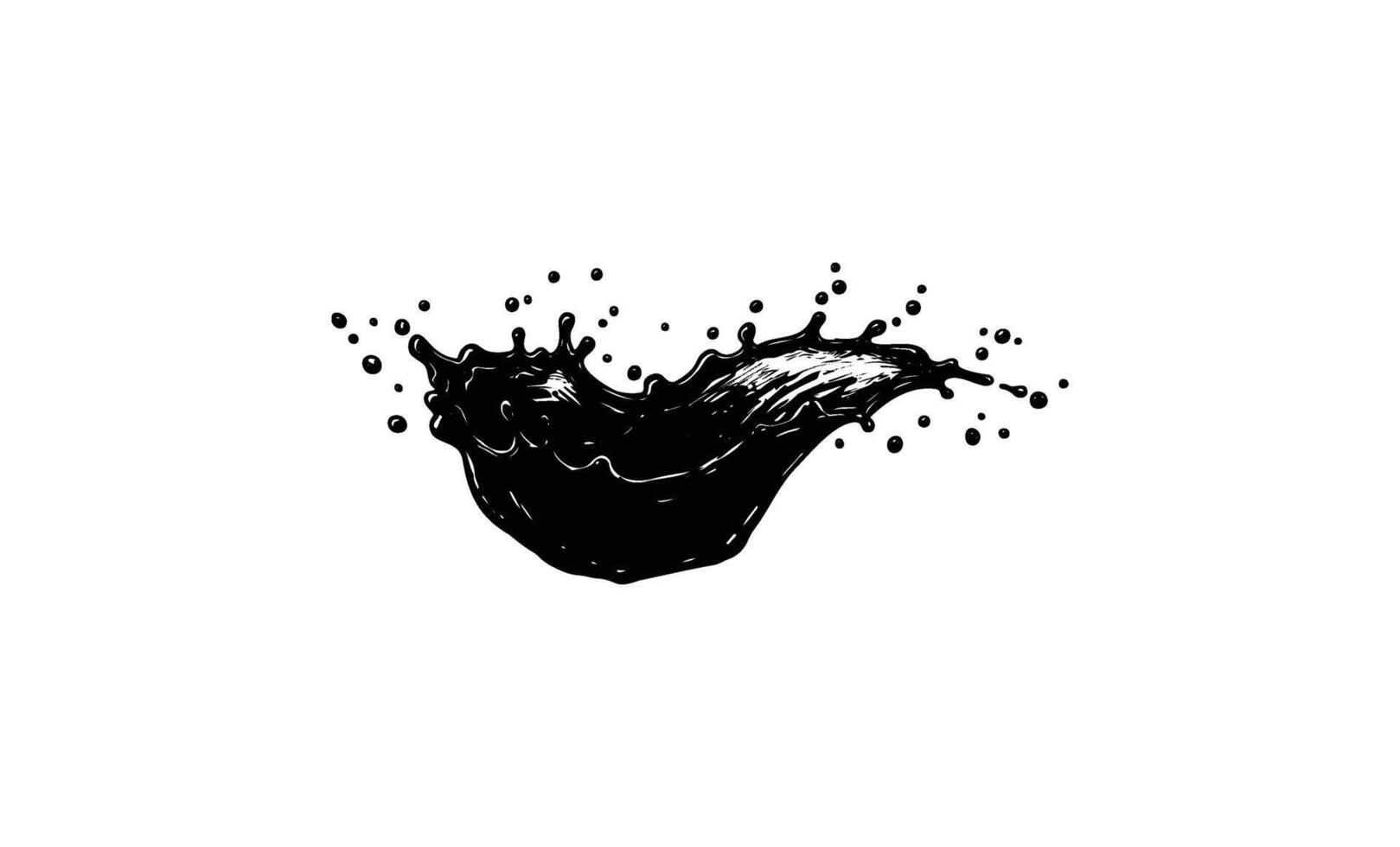 Dynamic black ink splash with intricate droplets on white background vector