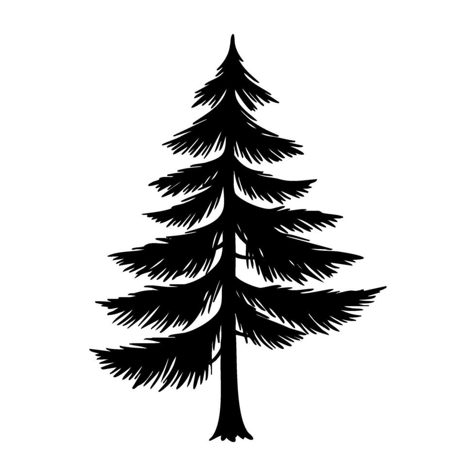 Silhouette of a tall pine tree with detailed branches vector