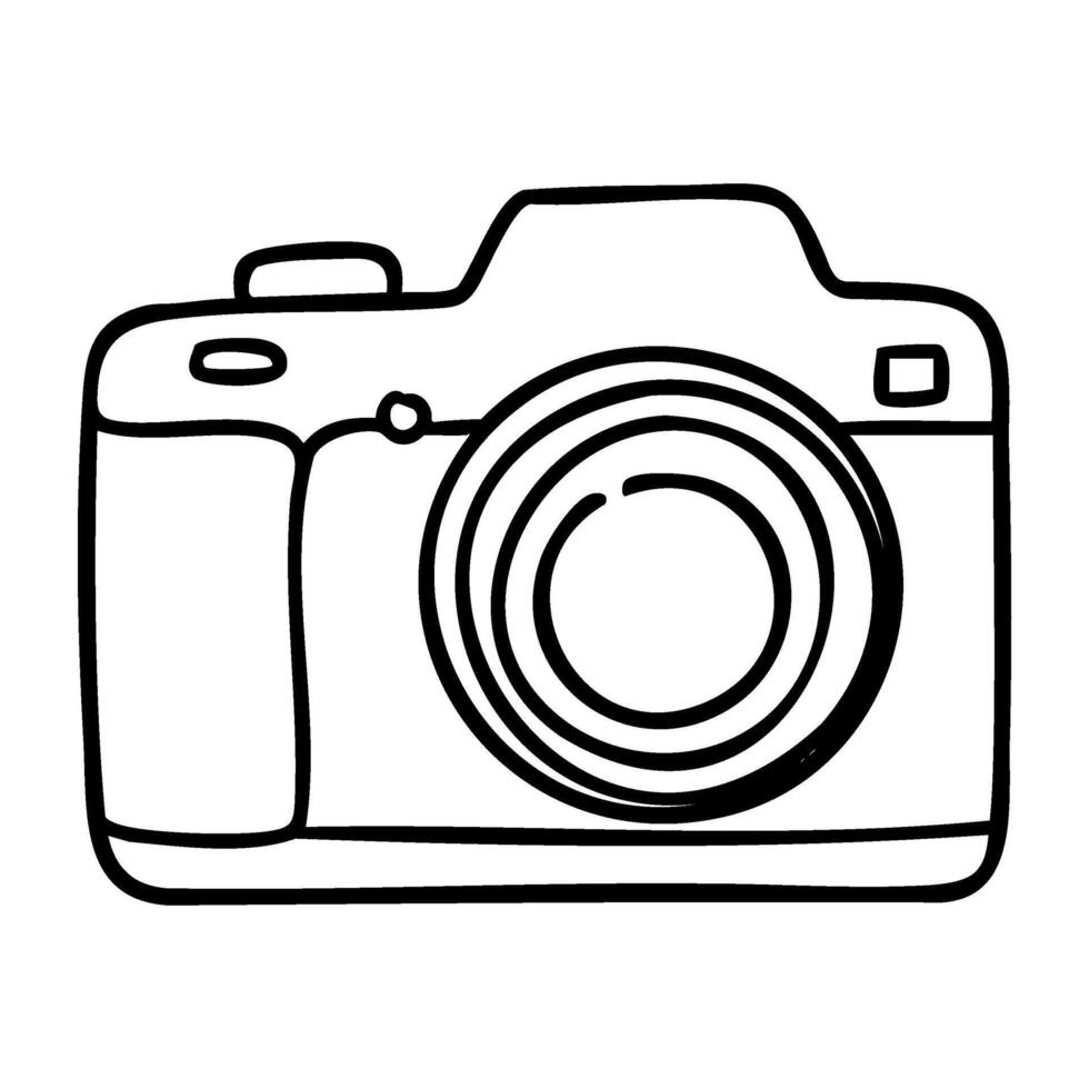 Simple line drawing of a classic camera with large lens vector