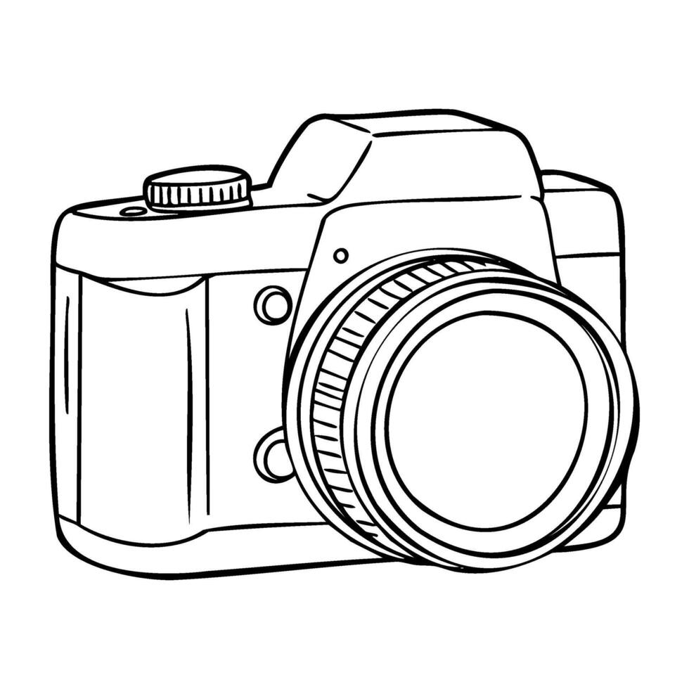 Line drawing of a digital camera with detailed lens vector