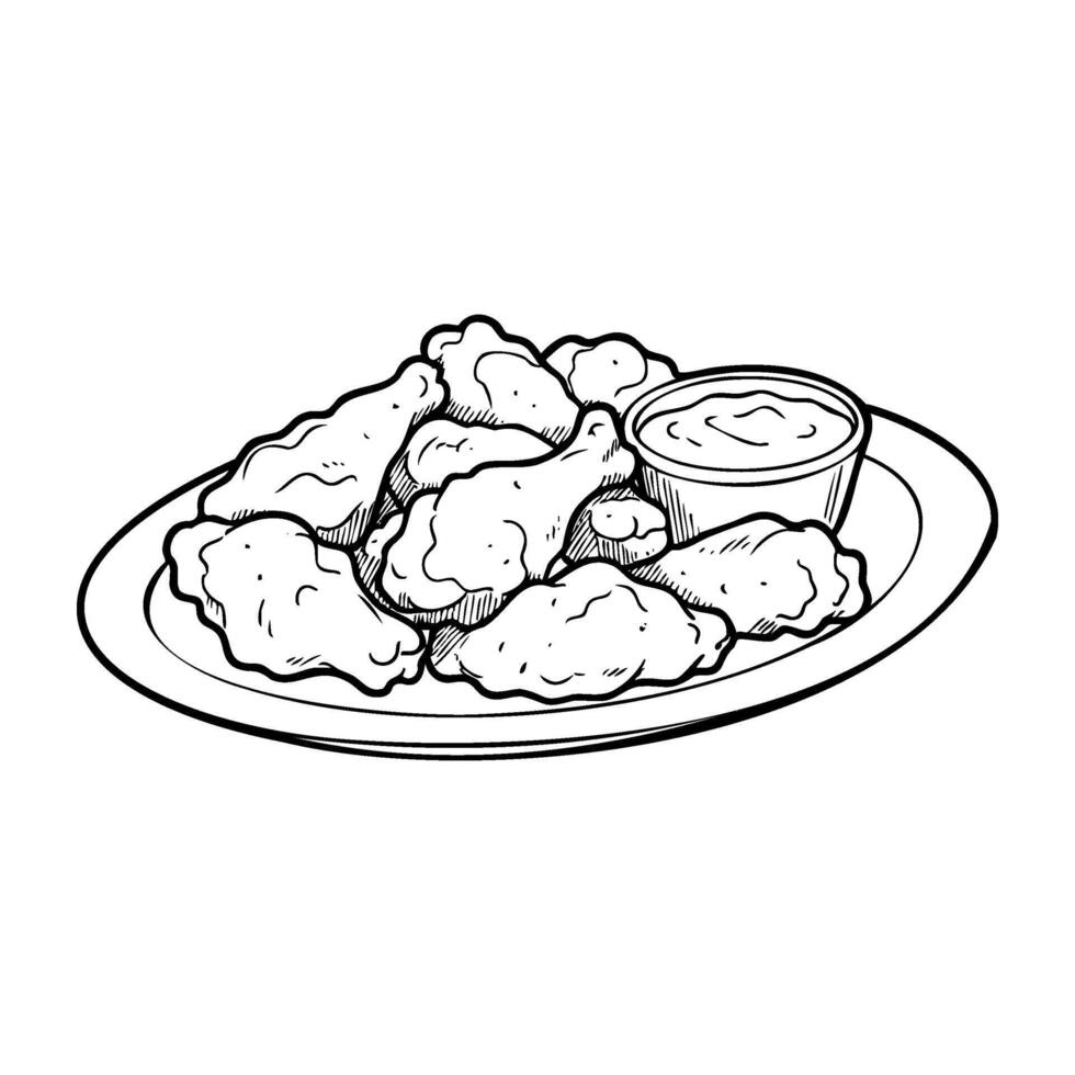 Plate of crispy chicken wings with dipping sauce vector