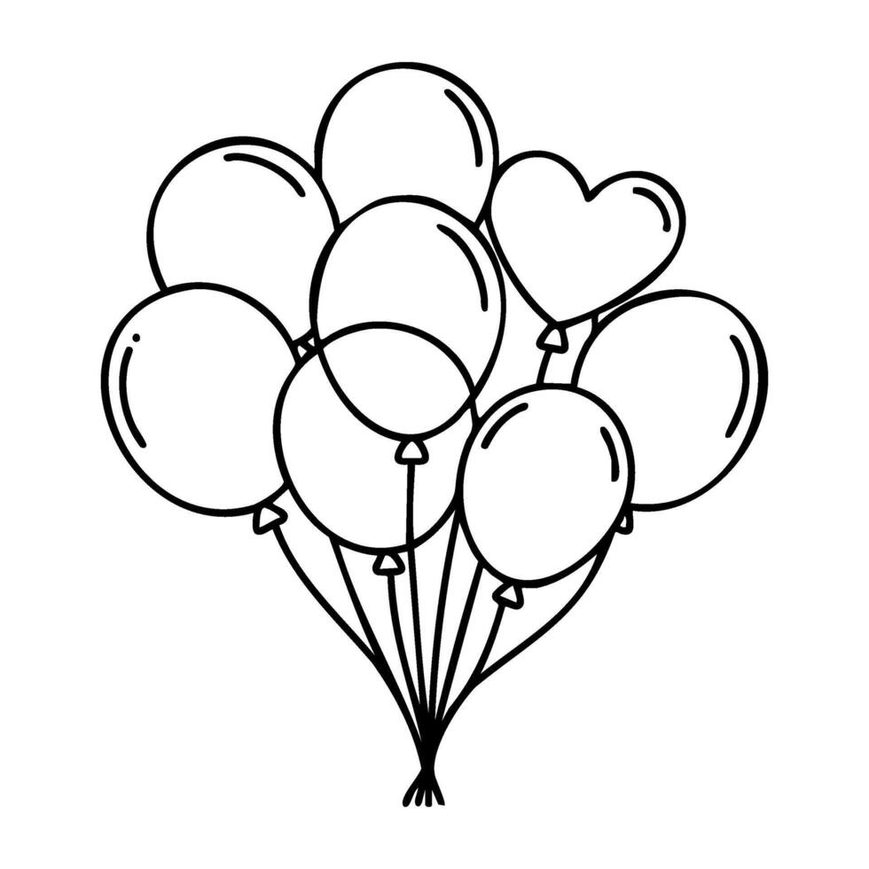Outline of balloons cluster with heart shape included in line art style vector