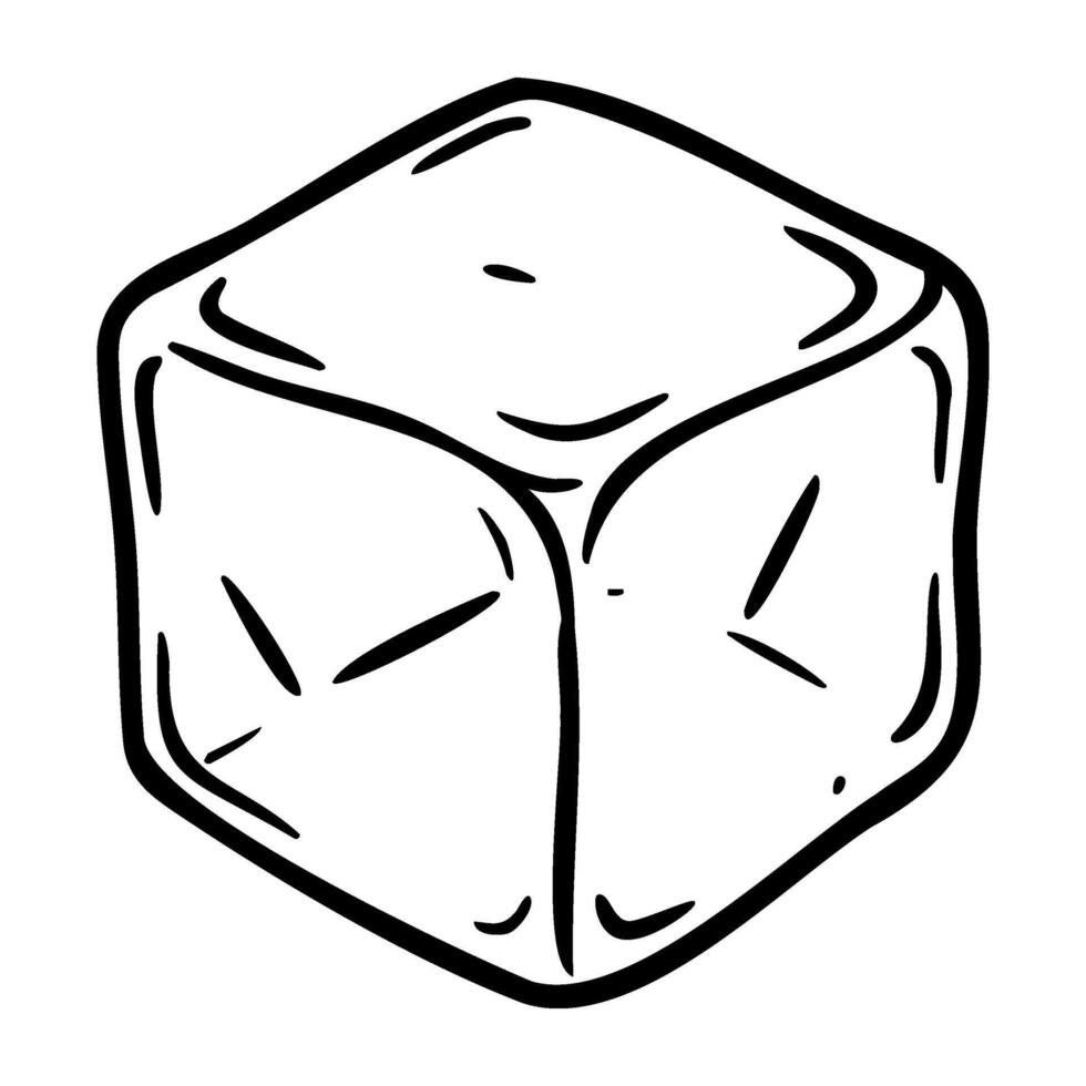 Simple line drawing of a single ice cube sketch vector
