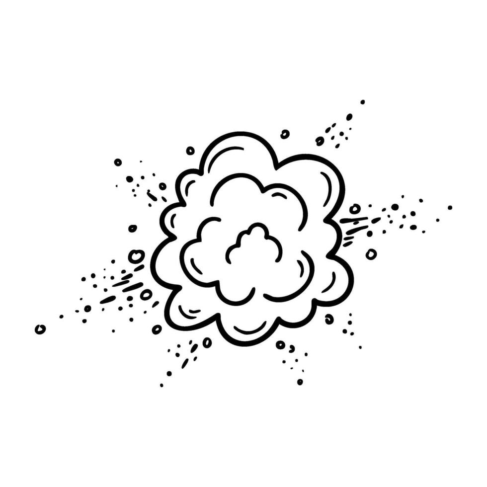 Hand-drawn explosion sketch with cloud shape and splattered details vector