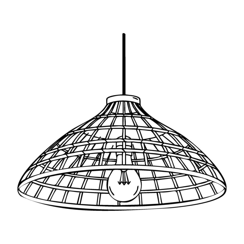 Wicker pendant light with bulb line drawing vector