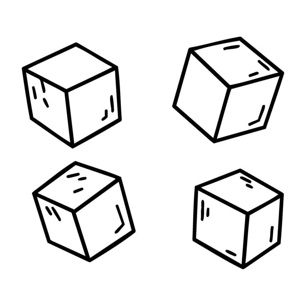 Monochrome line art of rotating geometric cubes in various angles vector