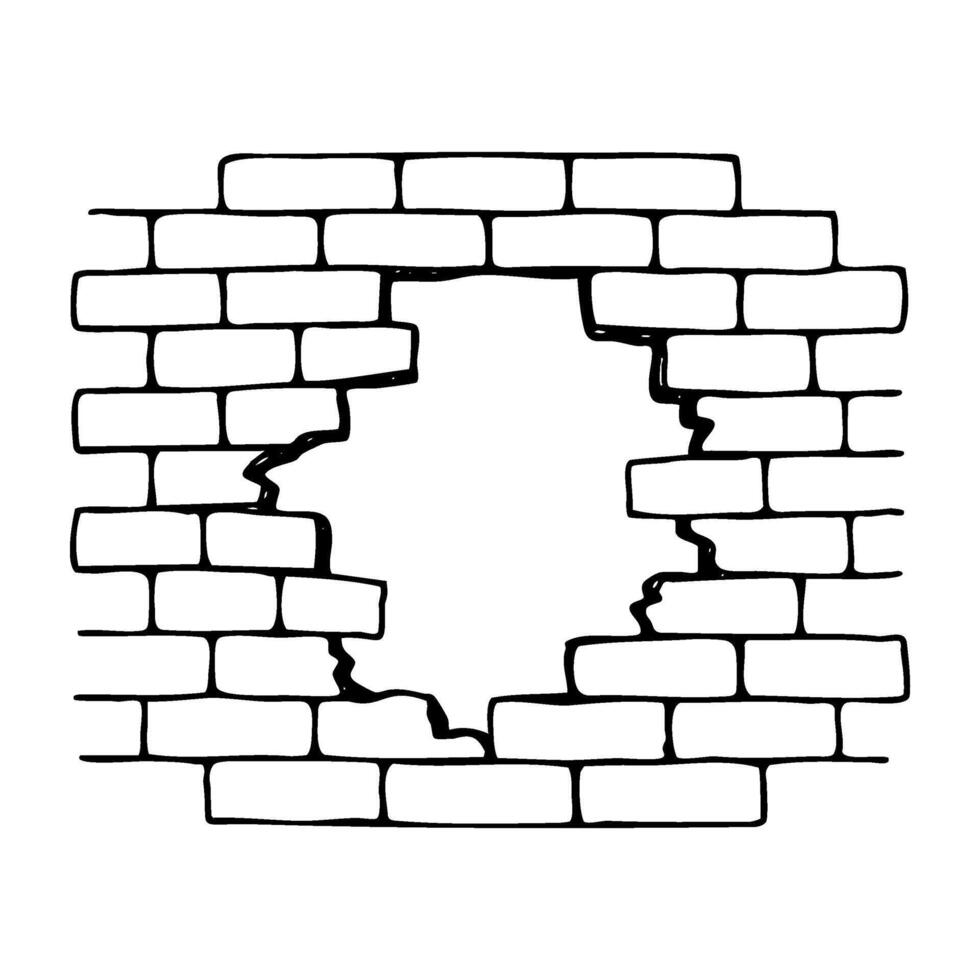Brick wall with irregular hole in center vector